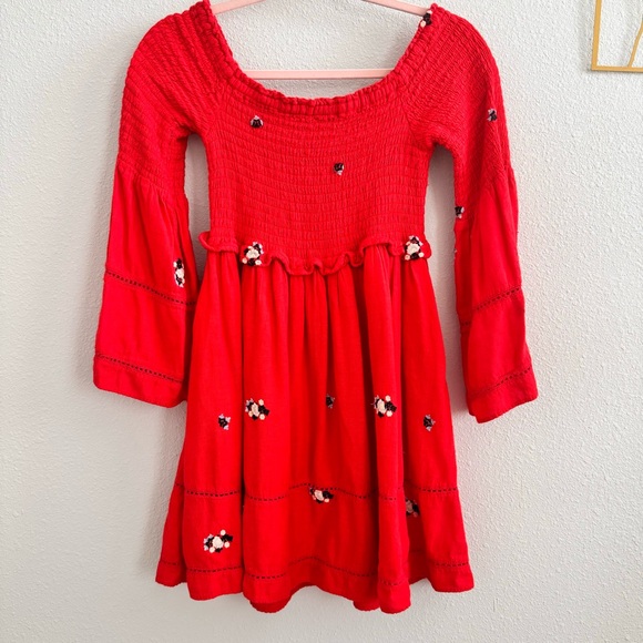 Free People Counting Daisies Red off The Shoulder Embroidered Mini Dress S - Picture 4 of 4